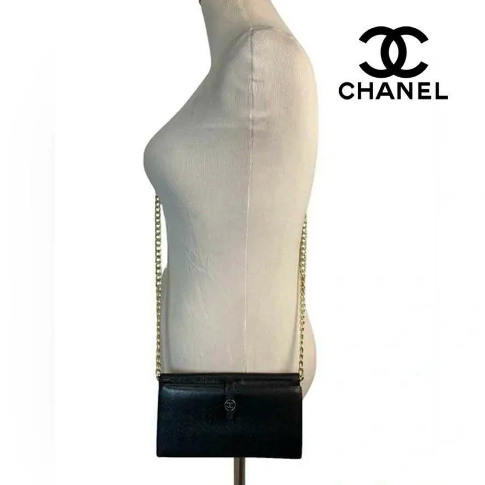 Chanel Coco Button Caviar Leather Snap Wallet on a Chain - Picture 4 of 14